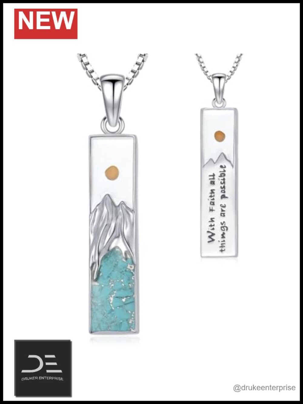 925 Sterling Silver Mustard Seed Turquoise Pendant Necklace Faith Christian